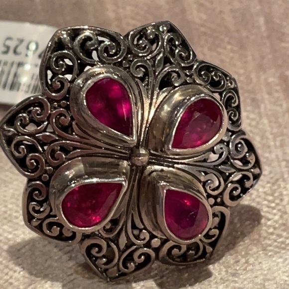 Mandala Flower Ruby Ring 925 Sterling Silver NWOTS - Picture 2 of 11